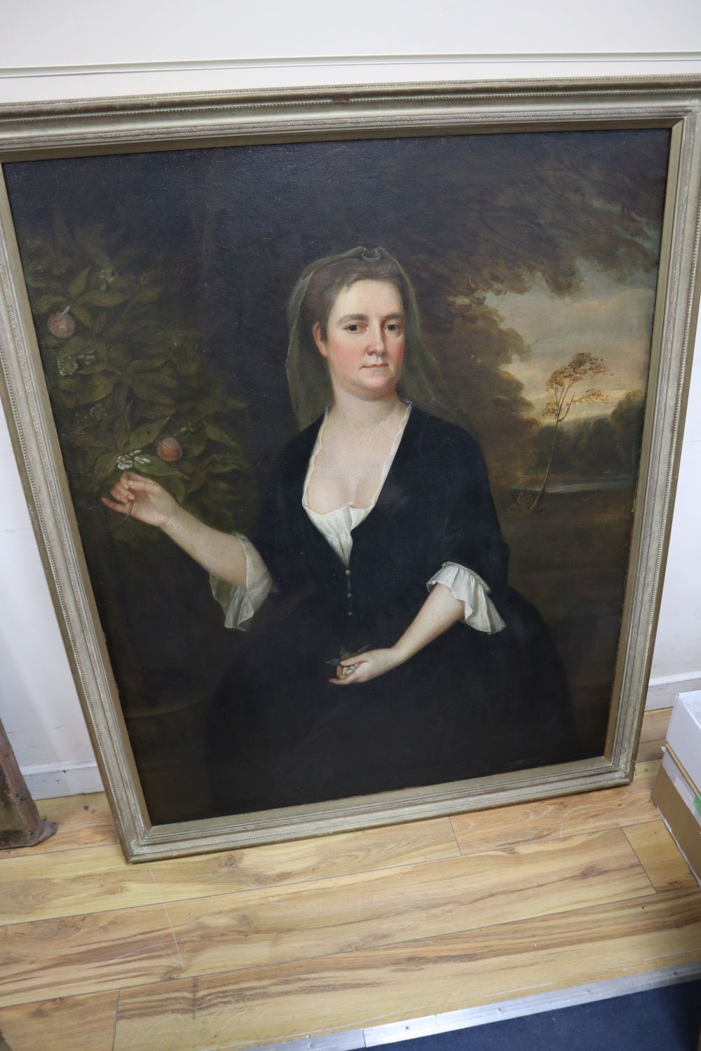Attributed to Charles Jervas (1675-1739)- oil on canvas, Portrait of Susannah Hedges Edmonds, in the grounds of Hendon Hall, circa 1724